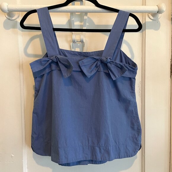 Banana Republic Square Neck Button Front Bow Cotton Top | Blue | Size Small - Picture 2 of 4